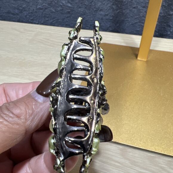 VTG Hair Claw Clip Multicolor Rhinestone Antique Gold Tone Metal Boho Lot of 3 - Picture 11 of 11